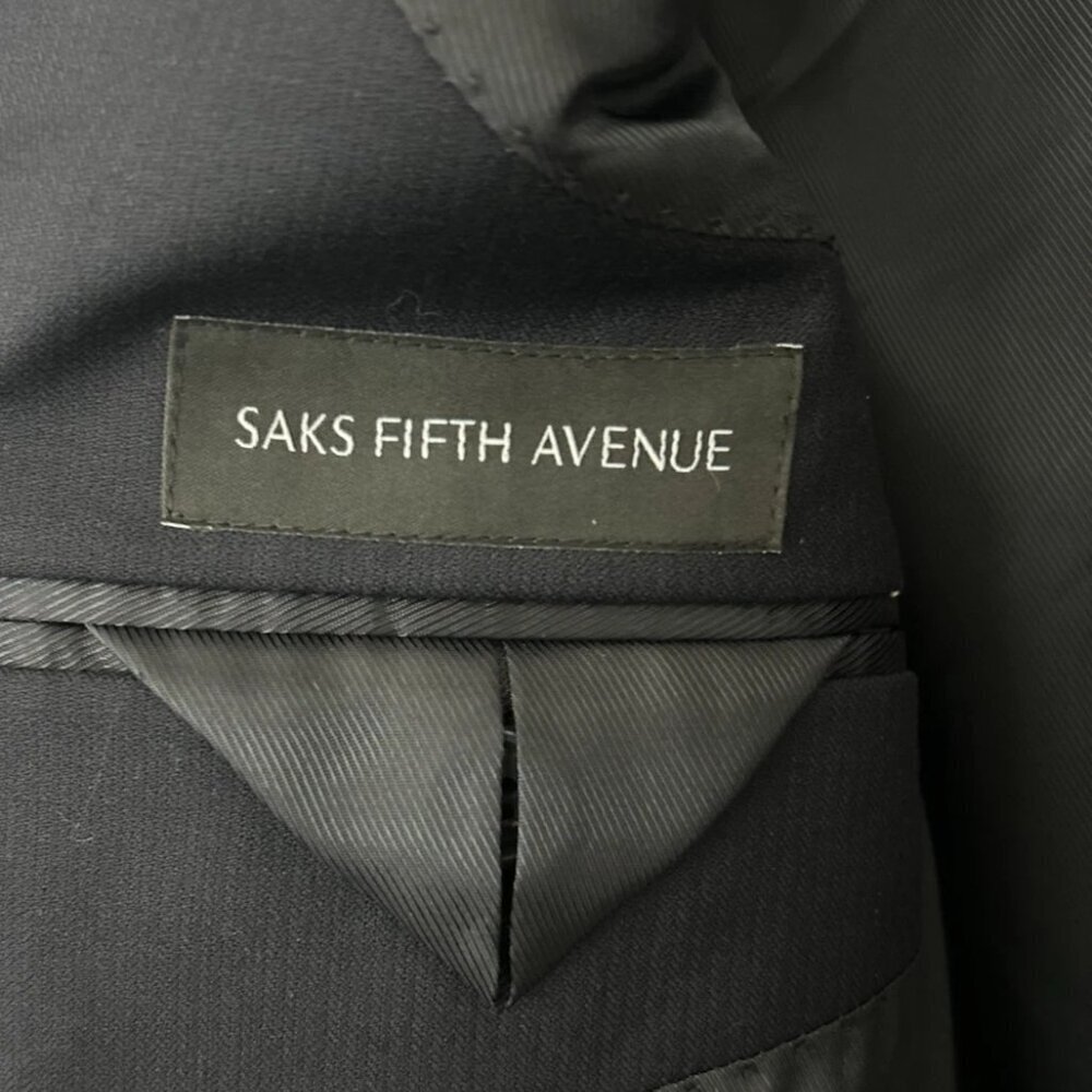 Saks Fifth Avenue Mens Blazer 40R Navy 100% Wool Trim Fit 2 Button Sport Coat - Picture 7 of 12
